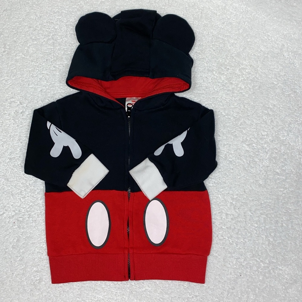 Disney Mickey Mouse  Zip Up Hoodie with Ears Black/Red unisex 12m - Picture 3 of 10